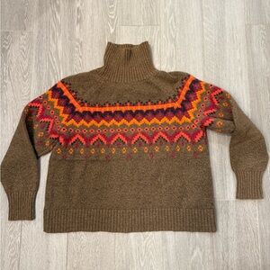 Lou & Grey Brown Sweater with Red and Orange Pattern